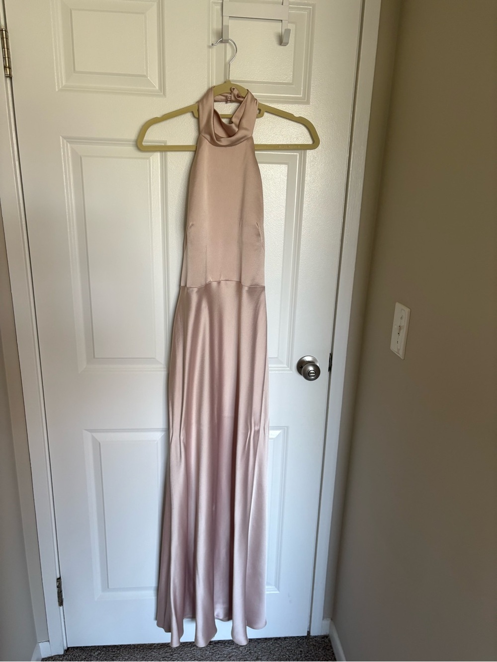 Jenny Yoo Satin Halter Maxi Dress in Blush Pink